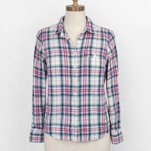 J. Crew Plaid Boy Shirt Long Sleeve Cotton Women's 4 Pink Green Pastel‎ Preppy